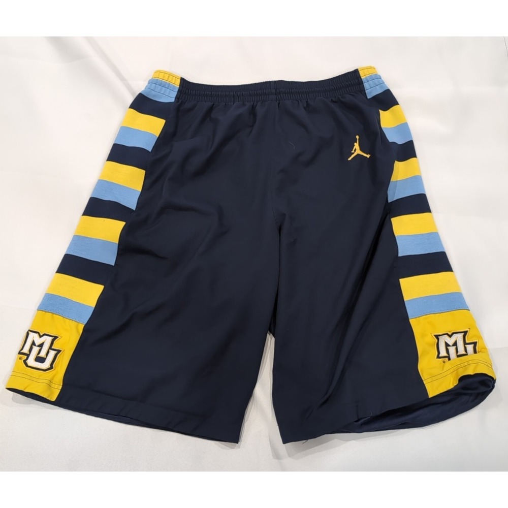 Y2K Air Jordan Marquette Golden Eagles Navy Basketball Shorts Mens Size Lrg